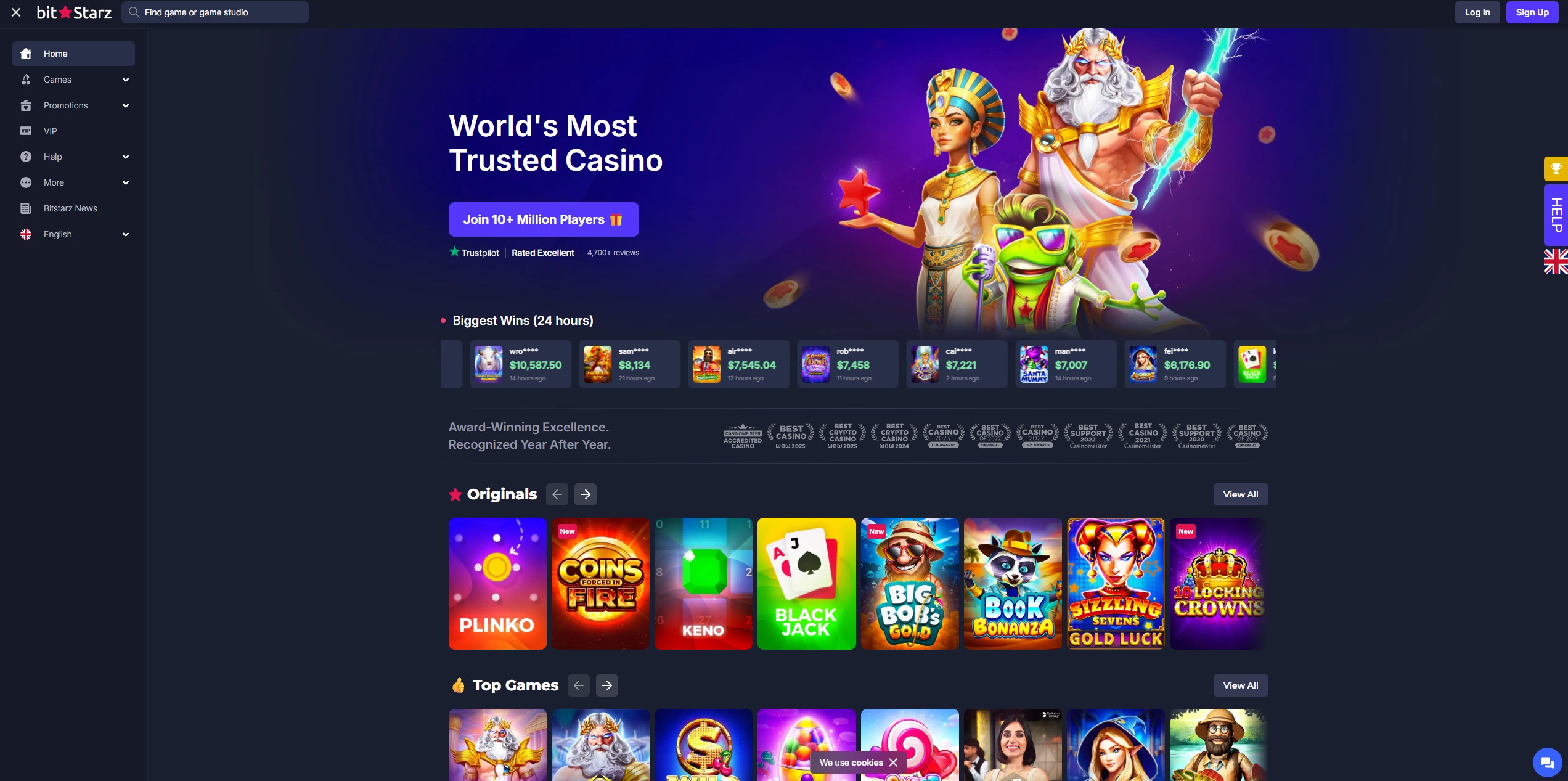 Bitstarz crypto casino homepage